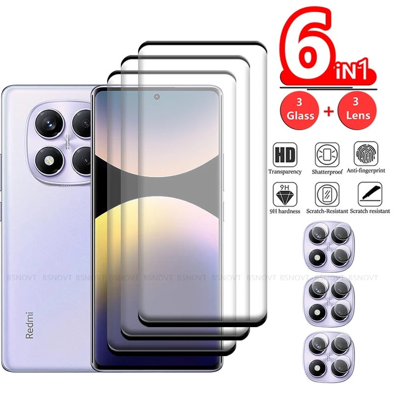 Protector de pantalla 6 en 1 para Redmi Note 14 Pro 4G, cristal Xiaomi Redmi Note 14 Pro 4G, cristal curvo 9H, lente Redmi Note 14 Pro