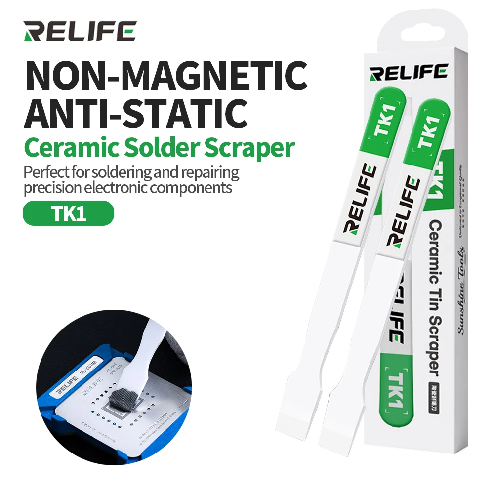 Raspador de cerámica antiestático no magnético RELIFE TK1 para reparación de componentes electrónicos, herramientas de arrastre y raspado de estaño para soldadura