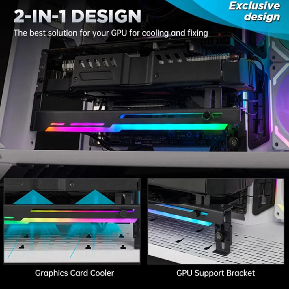 Soporte de radiador para tarjeta gráfica de GCC-PRO, ventilador de refrigeración para PC, 5V, 3 pines, ARGB, Horizontal, GPU, 1800RPM - imagen 3