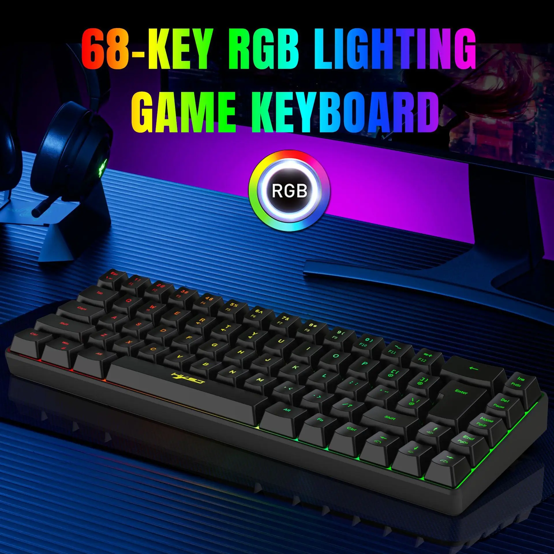 Teclados con cable portátil 68 teclas teclado gamer película gaming 60% teclado ABS material RGB retroiluminado PC USB teclado blanco - imagen 5