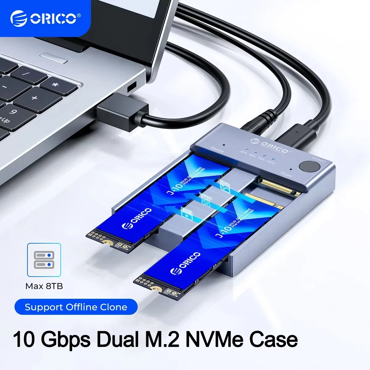 ORICO clon sin conexión M.2 NVMe SSD caja Dual Bay NVME SSD duplicador 10Gbps USB3.2 tipo-c Gen2 M2 caja de disco duro externo - imagen 2