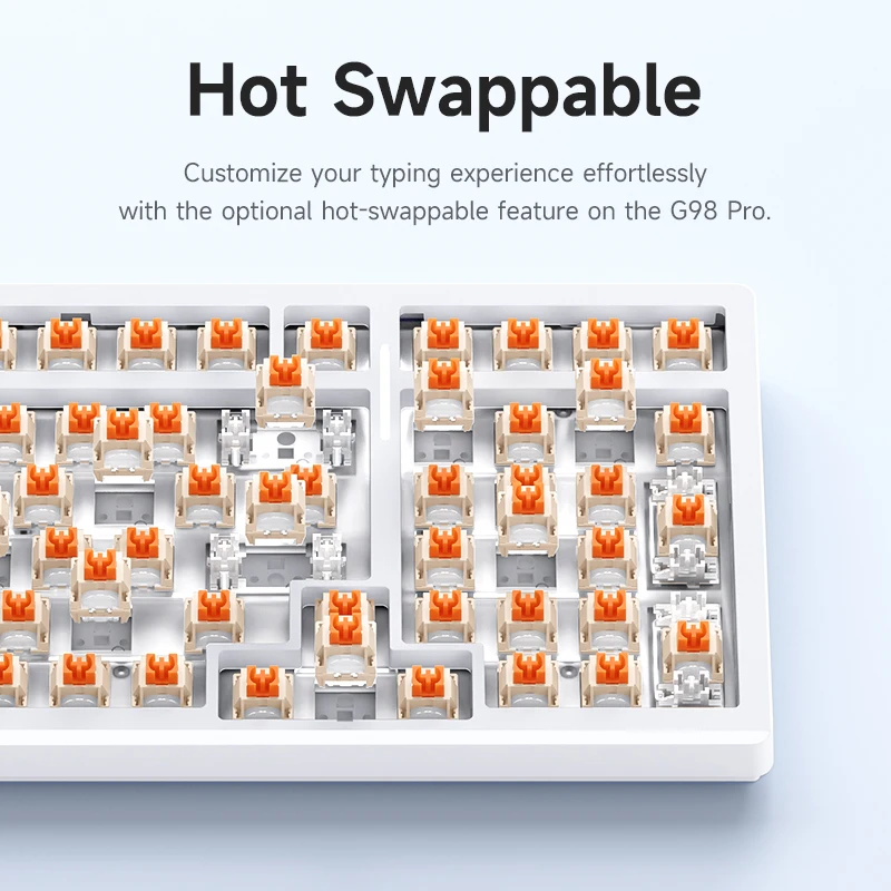 MCHOSE G98 Pro teclado mecánico personalizado 0,1 ms estructura de junta de baja latencia 8000mAh triodo BT 2,4g inalámbrico intercambiable en caliente - imagen 3