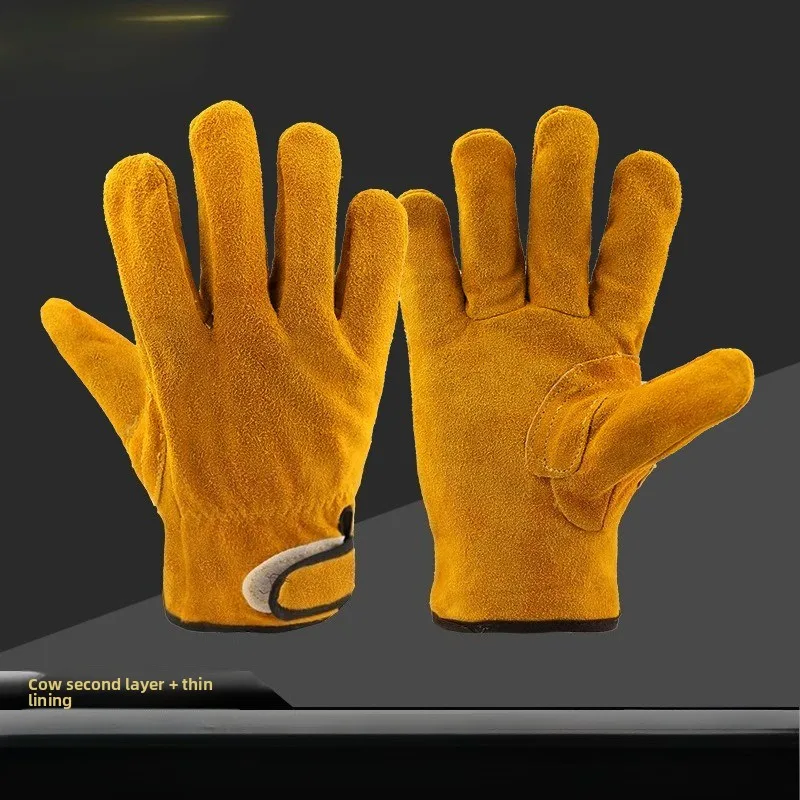 Guantes de trabajo de cuero de vaca para hombre, guantes protectores de seguridad para soldar, para deportes de jardín, resistentes al desgaste