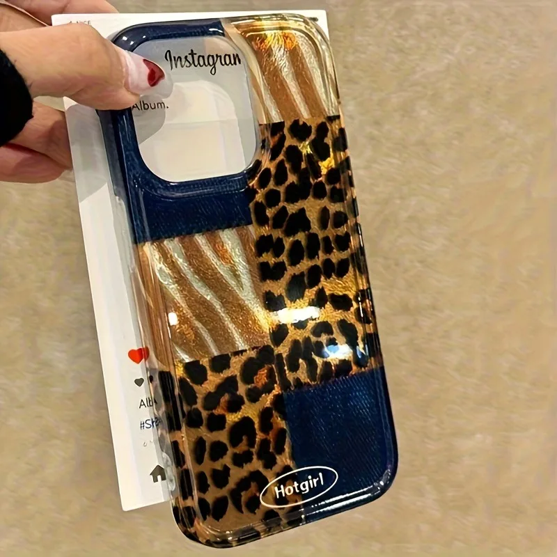 Funda de teléfono con estampado de leopardo azul vaquero Retro para iPhone 17 16 15 14 13 12 11 Pro Max XS X XR 7 8 Plus 16E 17 cubierta de parachoques transparente de aire - imagen 5