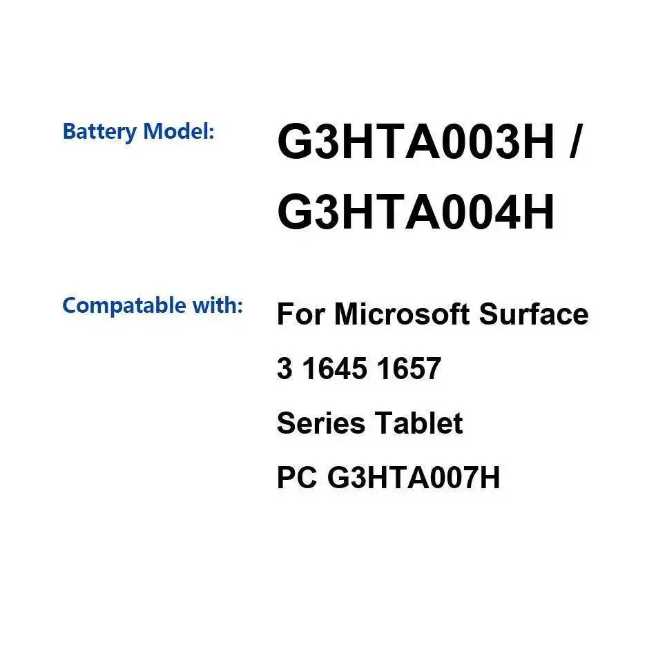 Batería de teléfono móvil G3HTA003H G3HTA004H para Microsoft Surface 3 1645 1657 G3HTA007H de larga duración 7270Mah de alta eficiencia