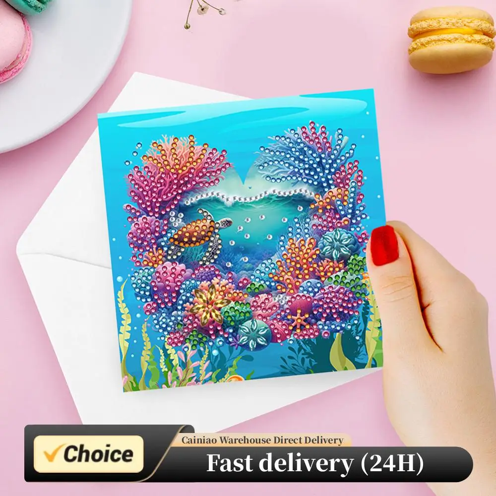 6 unids/set DIY pintura de diamante tarjeta de felicitación nuevo 2024 tarjeta de Festival de Navidad tarjetas de deseos diarias plegadas regalos para familiares amigos