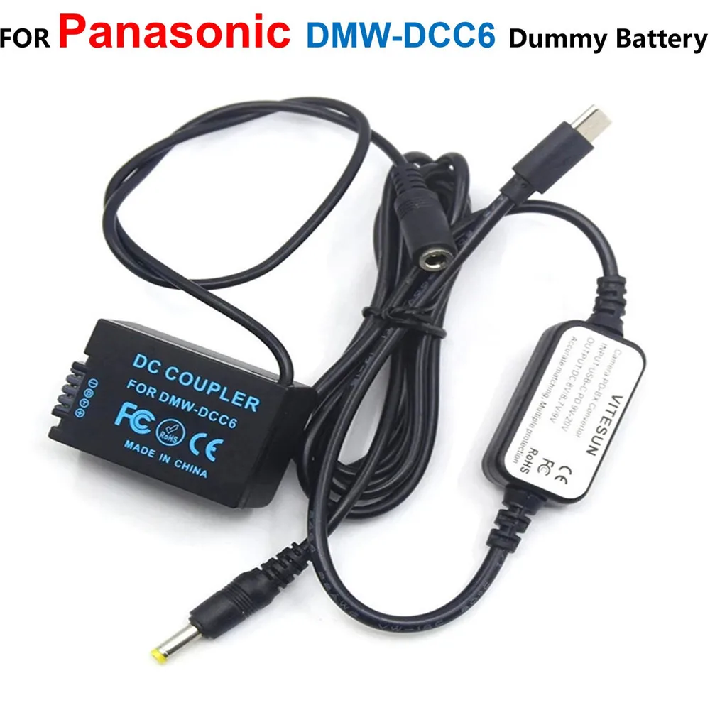 Cable de alimentación USB C + batería simulada DMW-DCC6 DMW-BMB9 para Panasonic DMC-FZ45K FZ47K FZ48K FZ150K FZ60 FZ67 FZ72 FZ70 FZ100 FZ150K - imagen 2