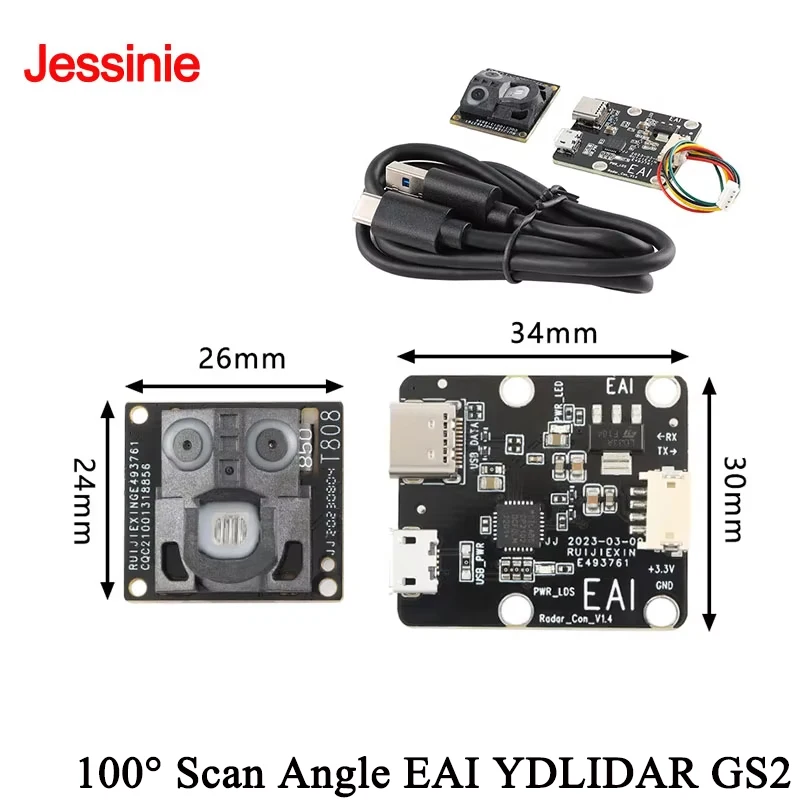 EAI YDLIDAR GS2 Sensor de rango de radar de línea de estado sólido Módulo de radar láser 28Hz 300M 100 °   Escaneo Barredora Evitación de obstáculos