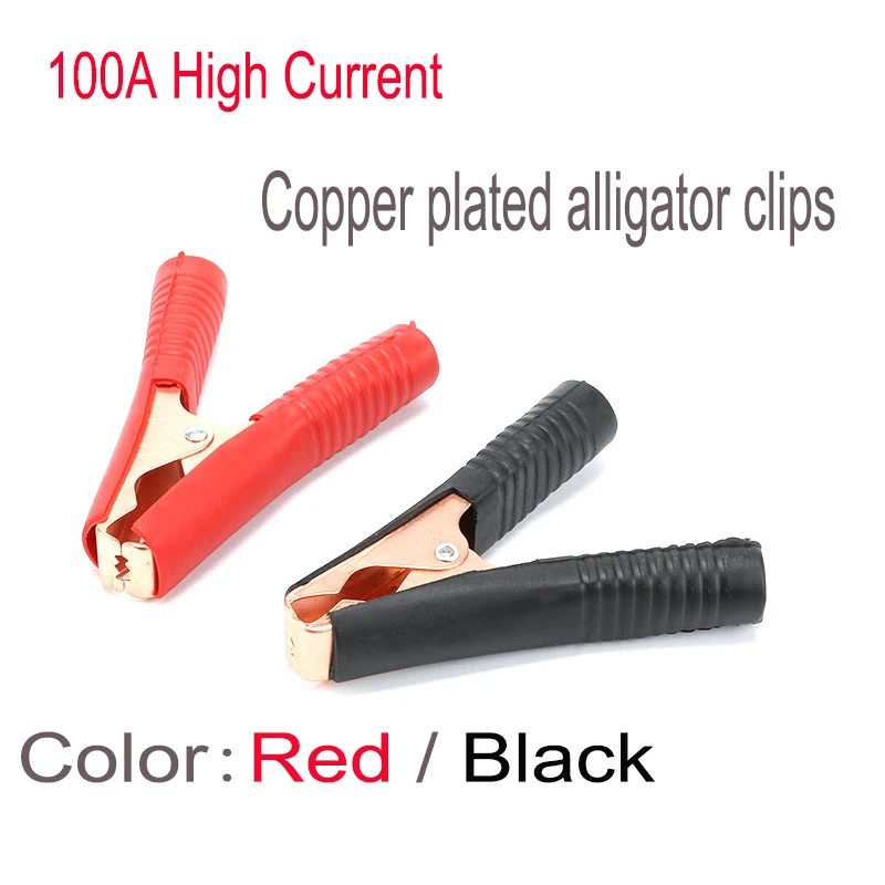 Abrazaderas de batería de coche 100A, pinzas de cocodrilo, conexión eléctrica roja y negra, terminales de batería, prueba de cable, enchufe de alimentación de 90x75mm - imagen 2