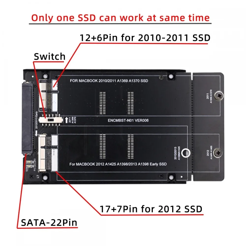 Adaptadores de disco duro SATA de 2,5 pulgadas 22 pines a 2010 2011 2012 Mac Air Pro Retina SSD 12 + 6 pines 17 + 7 pines A1425 A1398 MC975 MC976 - imagen 3