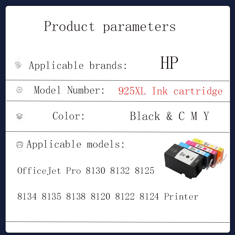 Vliaxh 925 925XL 925 XL con cartucho de tinta Compatible con Chip para impresora HP OfficeJet Pro 8130 8132 8125 8134 8135 8138 8120 8122 - imagen 2