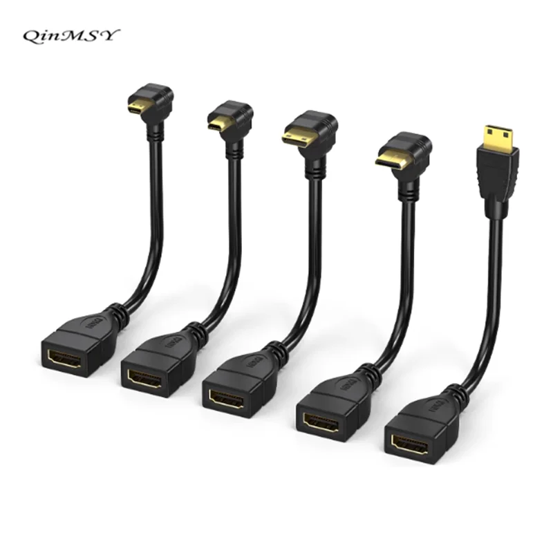 1080P Micro y Mini HDTV macho arriba abajo derecha izquierda 90 ángulo en ángulo a HDMI adaptador convertidor hembra compatible adaptador de extensión de M-F