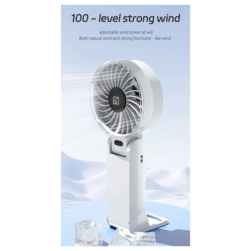 Ventilador colgante de cuello plegable para exteriores, Mini ventilador de refrigeración portátil de 1500Mah, ventilador recargable por USB de 5 velocidades con pantalla de visualización - imagen 3