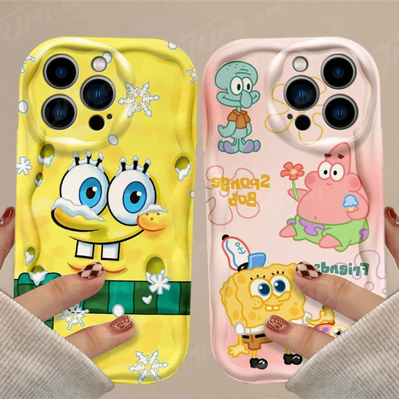 Funda de silicona suave para iPhone, carcasa trasera de Bob Esponja, Patricio, estrella, onda 3D, 15, 14, 13, 12, 11 Pro Max, X, XR, XS, 8, 7, 6, 6S Plus, SE 2020