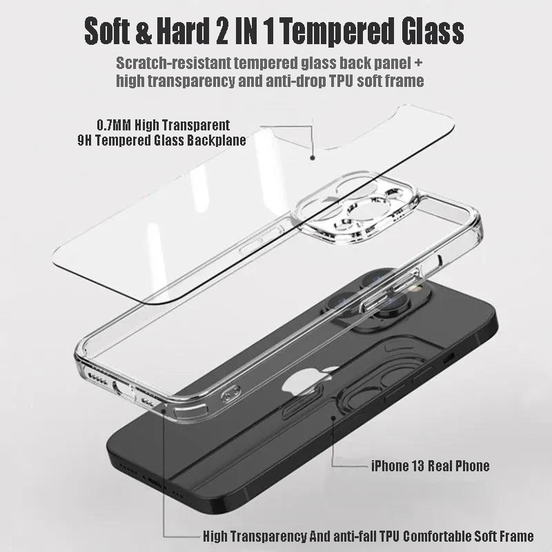 Funda de teléfono de vidrio templado transparente para iPhone 16 15 14 13 12 11 Pro Max Plus XR X XS 7 8 parachoques a prueba de golpes cubierta transparente dura - imagen 3