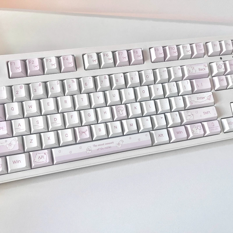 Juego de teclas con tema de conejo durmiente, perfil de cereza PBT, teclas originales personalizadas hechas a mano para teclado mecánico, accesorios de regalo - imagen 4