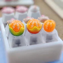 Teclas Mecánicas Naranja – Diseño Frutas Transparentes con Hachas Cruzadas