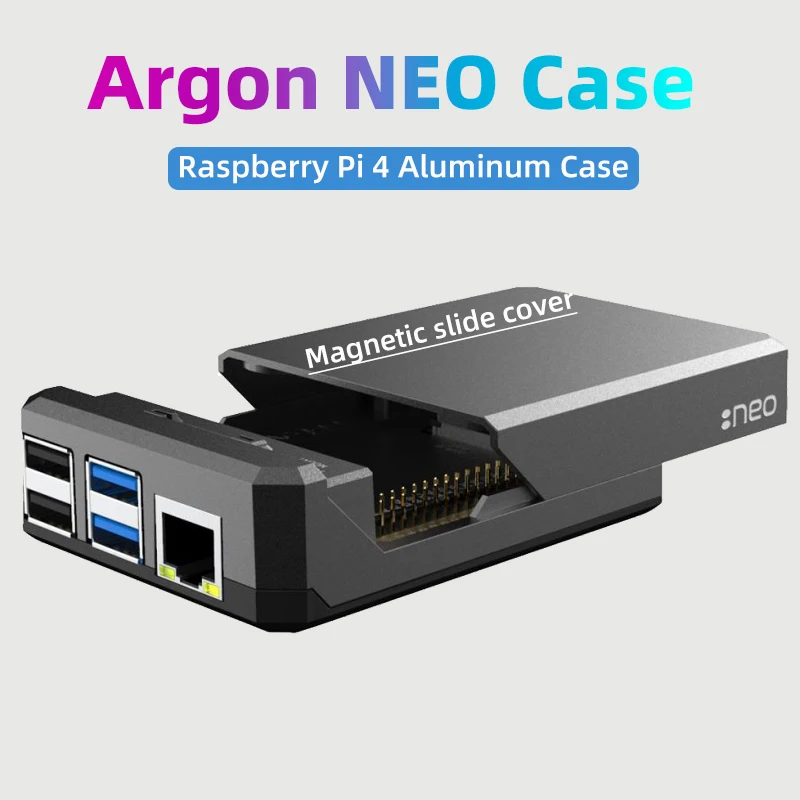 Argon NEO Raspberry Pi 4, carcasa de Metal de aluminio, cubierta magnética deslizante, disipador de calor de refrigeración pasiva, ventilador opcional para Pi 4 B - imagen 2