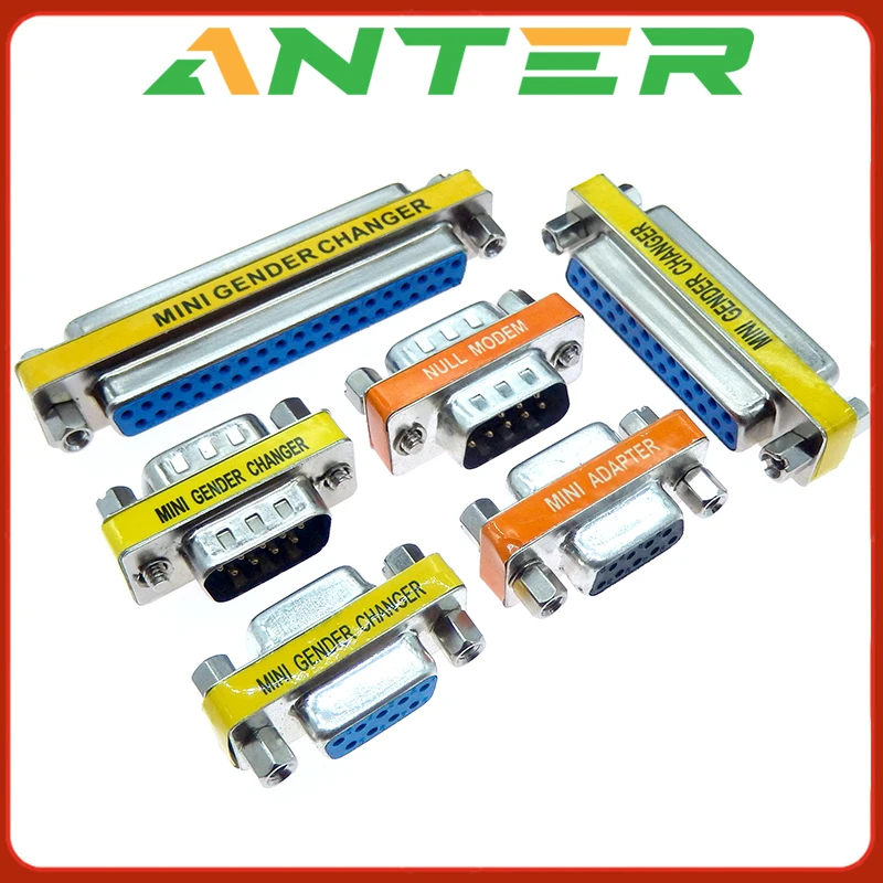 Mini adaptador de cambiador de género, 2 piezas, DB9, DB15, DB25, DB37, 9/15/25/37 Pines, hembra/macho a macho, RS232, puerto serie com