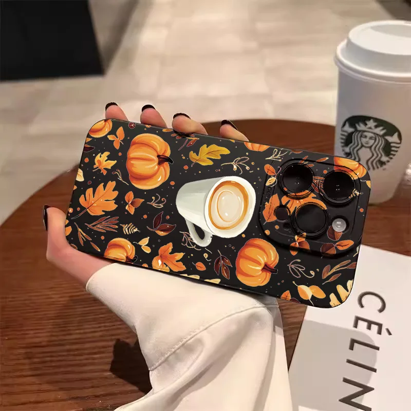 Funda de teléfono con estampado de calabaza y café de otoño para Xiaomi Redmi Note 14 Pro Plus 5G 14 13 12S 12 11 10 Redmi 14C 13C 4G funda de silicona - imagen 2