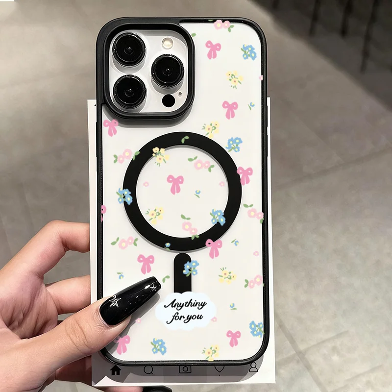 Funda de teléfono suave Circular magnética integrada transparente con lazo de flores rotas para iPhone 17 11 13 12 15 14 16 Pro Max Plus Air Cover - imagen 4