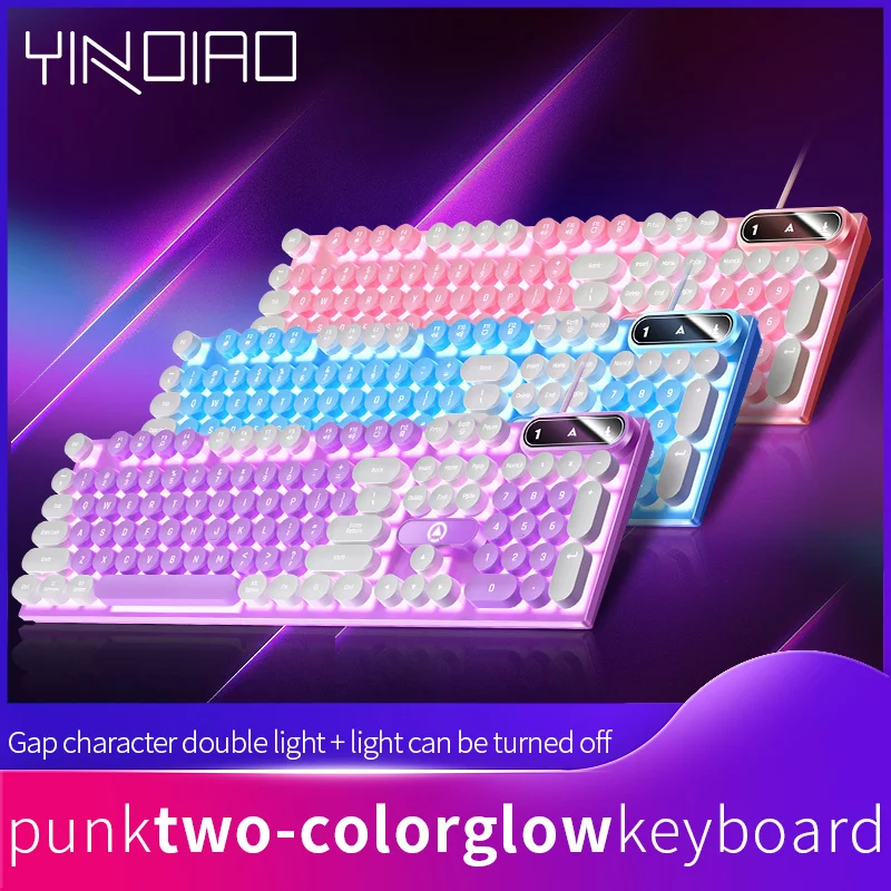 Máquina de escribir redonda, teclado para juegos de 104 teclas, teclado con cable, retroiluminado a juego de colores, periféricos deportivos electrónicos para ordenador portátil de escritorio - imagen 2