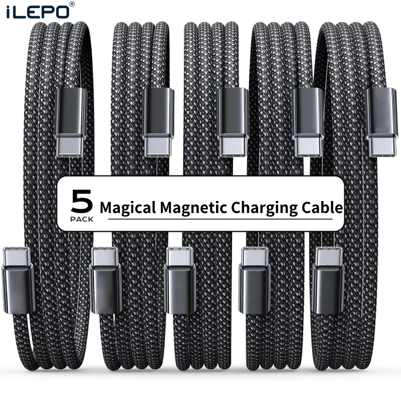 Cargador rápido de 100W Cable magnético USB C a C para iPhone 17/16/15 Samsung Laptop - Cable de carga de datos USB A a C para teléfono móvil