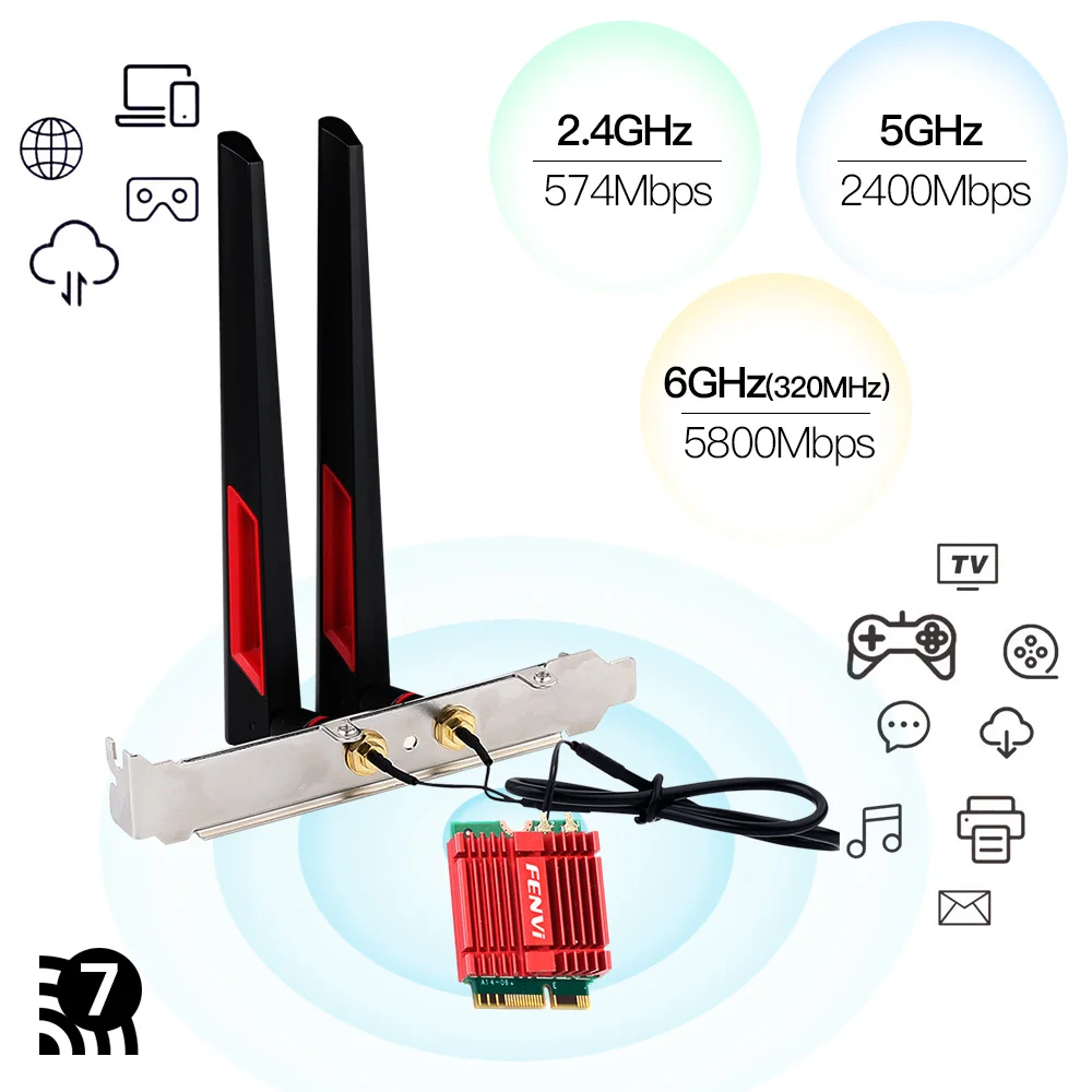 FENVI WiFi 7 BE200 M.2 adaptador Wifi BT5.4 802.11BE 8774Mbps 2,4G/5G/6GHz tarjeta Ethernet inalámbrica PC de escritorio para Win 10/11 - imagen 3