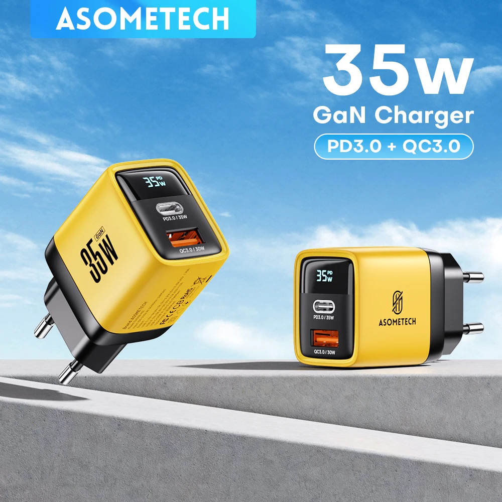 ASOMETECH GaN 35W carga rápida tipo C cargador USB QC4.0 PD3.0 PPS 30W 25W cargador rápido para IPhone 15 Pro Samsung S23 Xiaomi