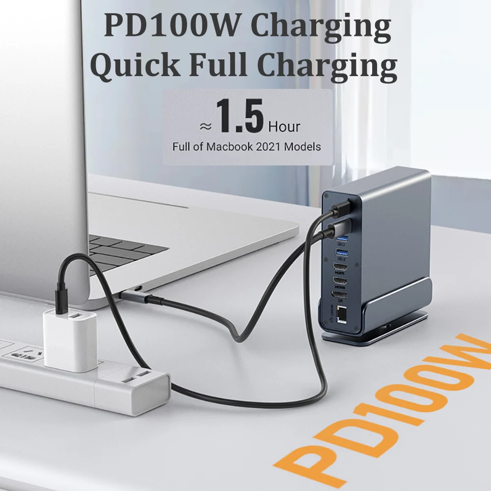 Estación de acoplamiento USB C 15 en 1, concentrador Vertical de 4K60Hz con Triple Monitor, RJ45 1000M, USB 3,0/2,0, PD100W, SD/TF, Audio 3,5 para Macbook - imagen 5