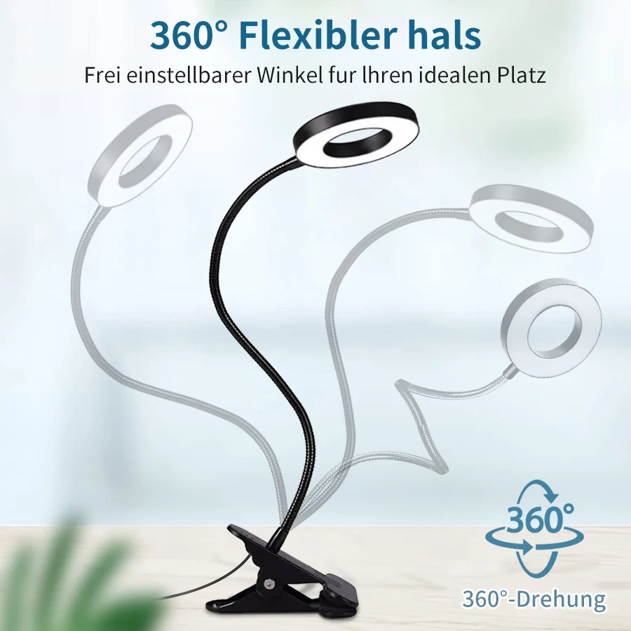 Lámpara de escritorio LED USB con Clip, luz de lectura de estudio regulable Flexible, lámpara de mesa con protección ocular de 3 temperaturas de Color - imagen 5