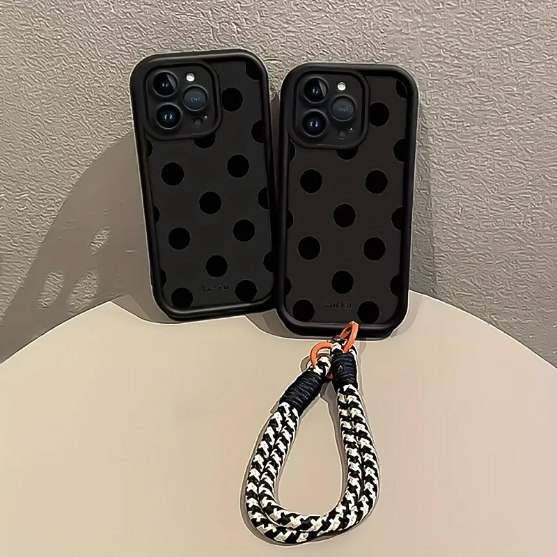 Funda de teléfono con correa colgante suave de lunares negros para iPhone 17 16 Pro Max 15 14 13 12 11 Pro X XS XR 7 8 Plus 16E 17Air funda de silicona - imagen 5