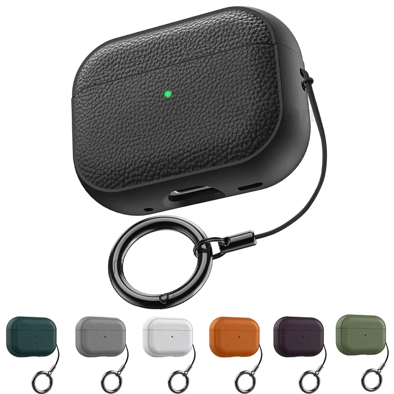 Funda de cuero de lujo con patrón para Airpods 4, 3, 2, 1, funda protectora con hebilla de Metal a prueba de golpes para Apple AirPods Pro 2 Pro 1