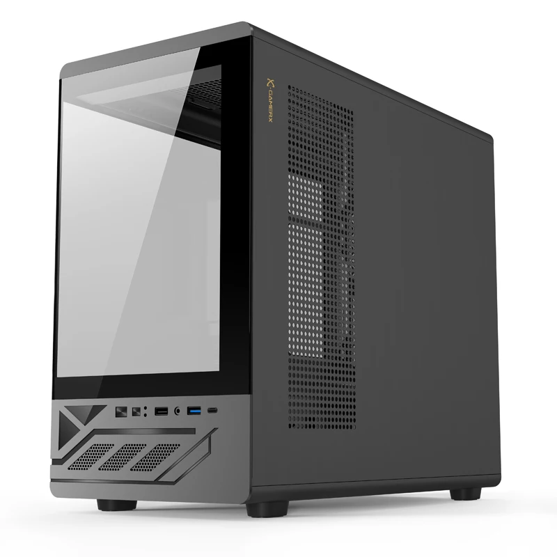 Power Train X-GAMERX H6 MATX Caja Pantalla LCD de 5" Salón de vista al mar Soporte de chasis de escritorio 360 Refrigerado por agua - imagen 4