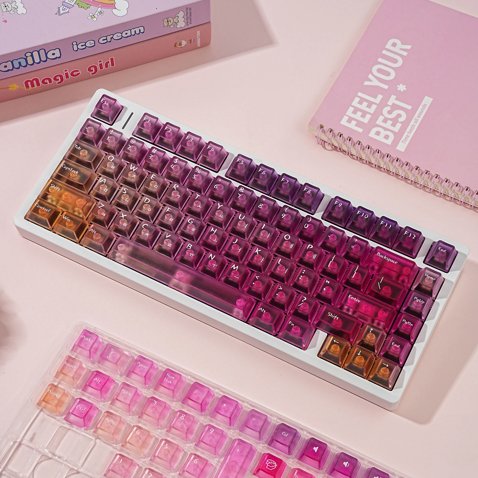 Teclas coreanas antiniebla Kermeates gradiente de Color PC perfil de cereza impresión UV para teclado mecánico coreano interruptor MX - imagen 2