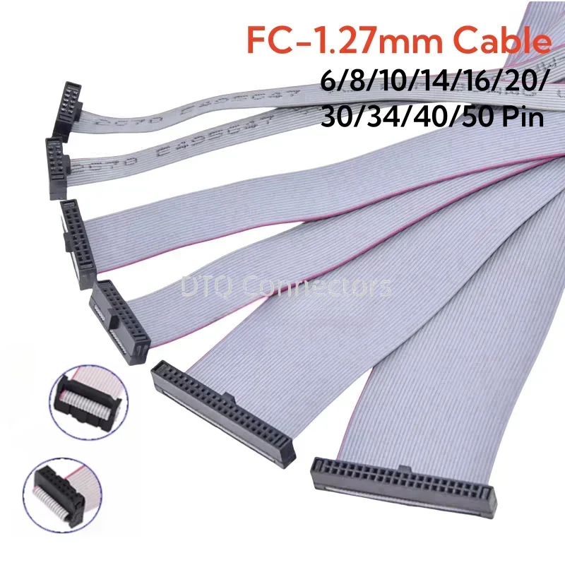 1 Uds FC-1.27mm Cable de datos de cinta plana gris IDC extremos dobles JTAG ISP descarga 6P/10/14/16/20/30/34/40/50 Pin paso misma dirección - imagen 2