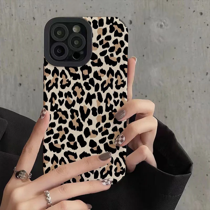 Funda de cuero de silicona de vaca leopardo creativa para iPhone 16 15 14 13 17 Pro Max Air 11 12 Mini funda suave a prueba de golpes - imagen 2