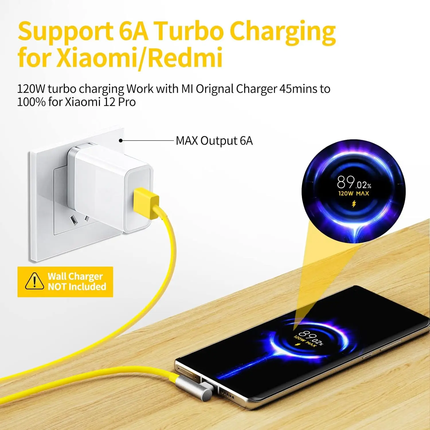 Cable tipo C de codo de 90 grados 6A 67W 120W carga rápida para Xiaomi Redmi Note 11T 12 13 POCO X5 Pro Mi Cable de carga Turbo 1m 1,8m - imagen 4