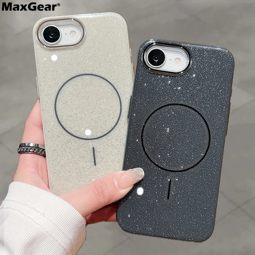 Funda de teléfono magnética brillante de lujo para iPhone 16 15 14 13 12 11 Pro Max para cubierta de carga inalámbrica magnética Magsafe