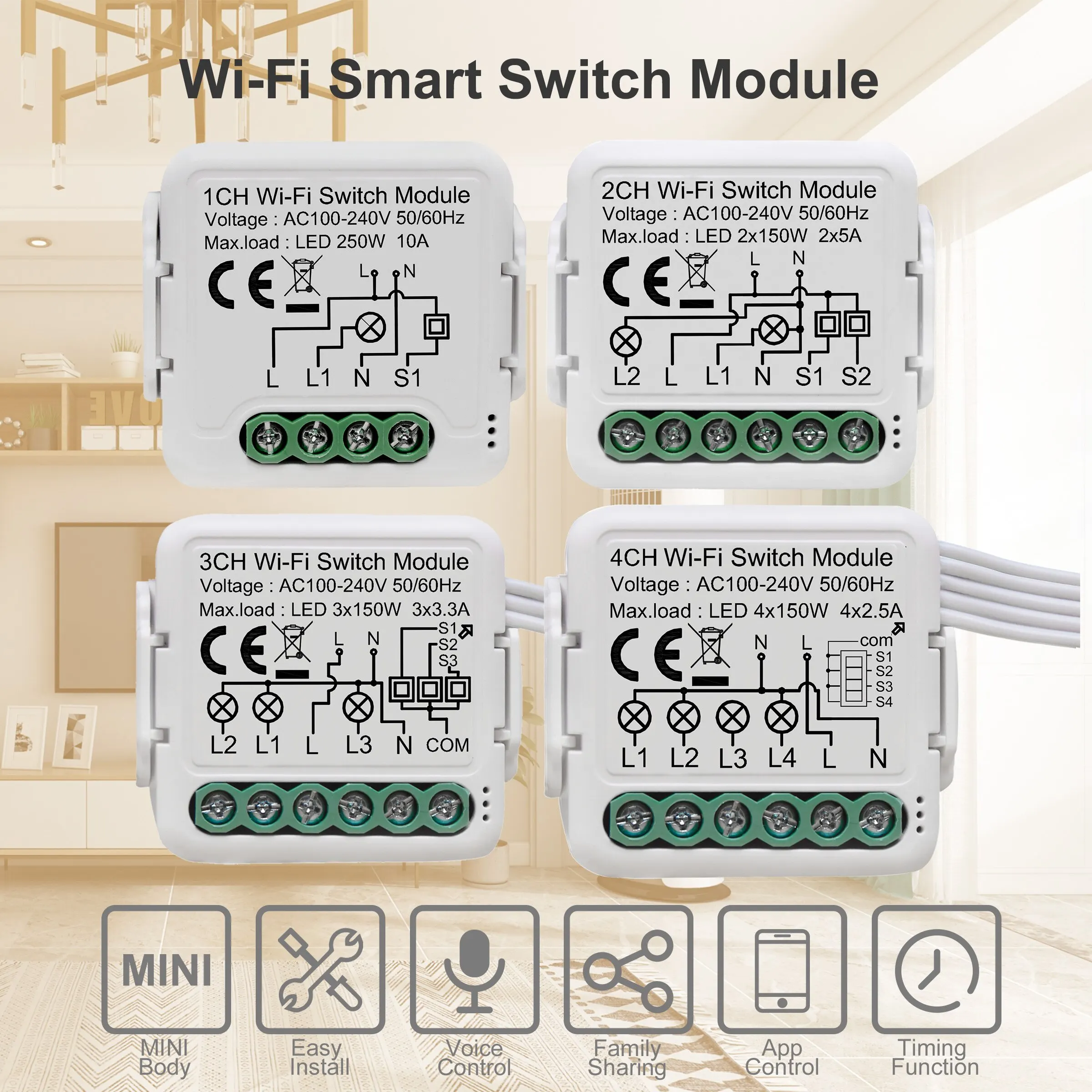 GIRIER Tuya Wifi módulo de interruptor de luz inteligente compatible con Control de vía aplicación remota Control DIY disyuntor 100-240V trabajo Alexa Google Home - imagen 3
