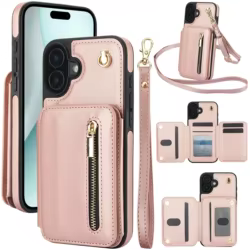 Bandolera con cremallera y correa, tarjetero, funda de teléfono para iPhone 16 Pro Max 15 14 13 12 11, cordón RFID, bolsa con soporte, funda de bolsillo