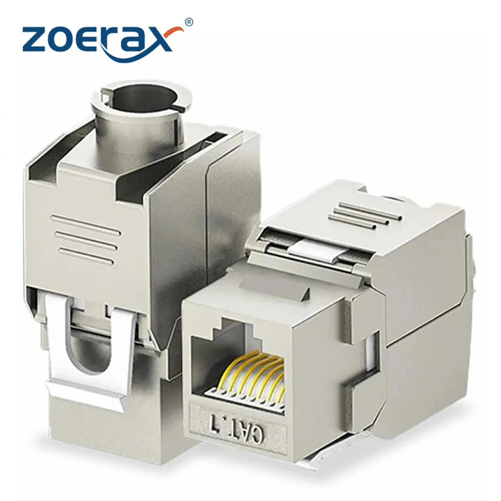 ZOERAX 2 uds Cat6a Cat7 Keystone Jack Cat7 RJ45 STP sin herramientas módulo de aleación de Zinc conector adaptador acoplador para 22 a 26 AWG
