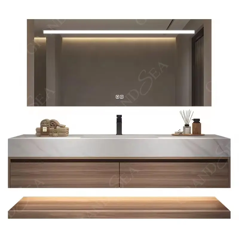 Modern Wood Granite Modern Small Bathroom Vanity Design Mirror Sink Bathroom Furniture Cabinet - imagen 5
