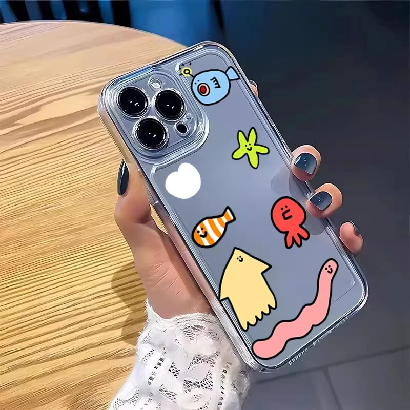 Funda de teléfono bonita con dibujos animados Ins Wind Ocean Creatures para iPhone 16 15 Pro Max 14 13 12 Mini 11 Pro Max 7 8 Plus XS XR X cubierta transparente - imagen 5