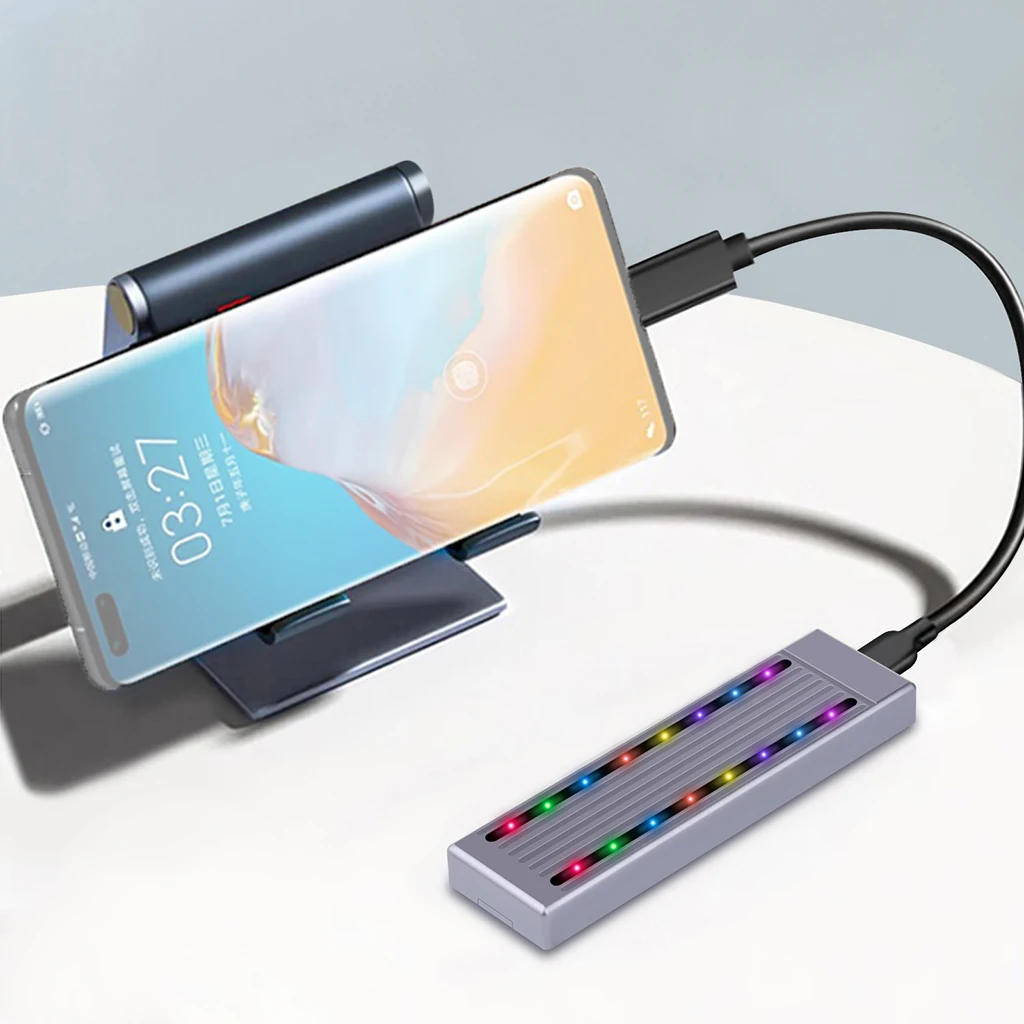 Enlcosure-carcasa portátil M2 SSD con LED RGB de aluminio, 10gbps/6gbps para NVMe NGFF M Key USB 3,1 tipo C para 2230 2242 2260 2280 - imagen 3