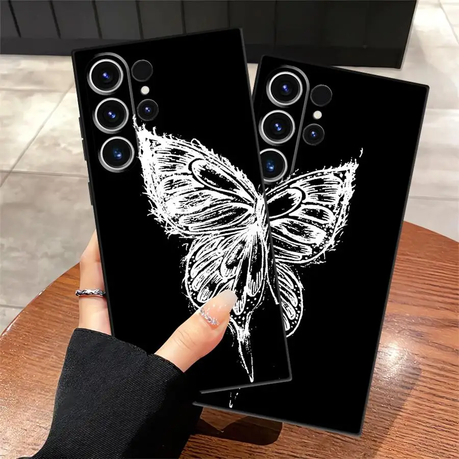 Funda de teléfono suave negra para Samsung Galaxy S21 FE S24 Plus S20 S23 Ultra S25 Edge hermosa mariposa