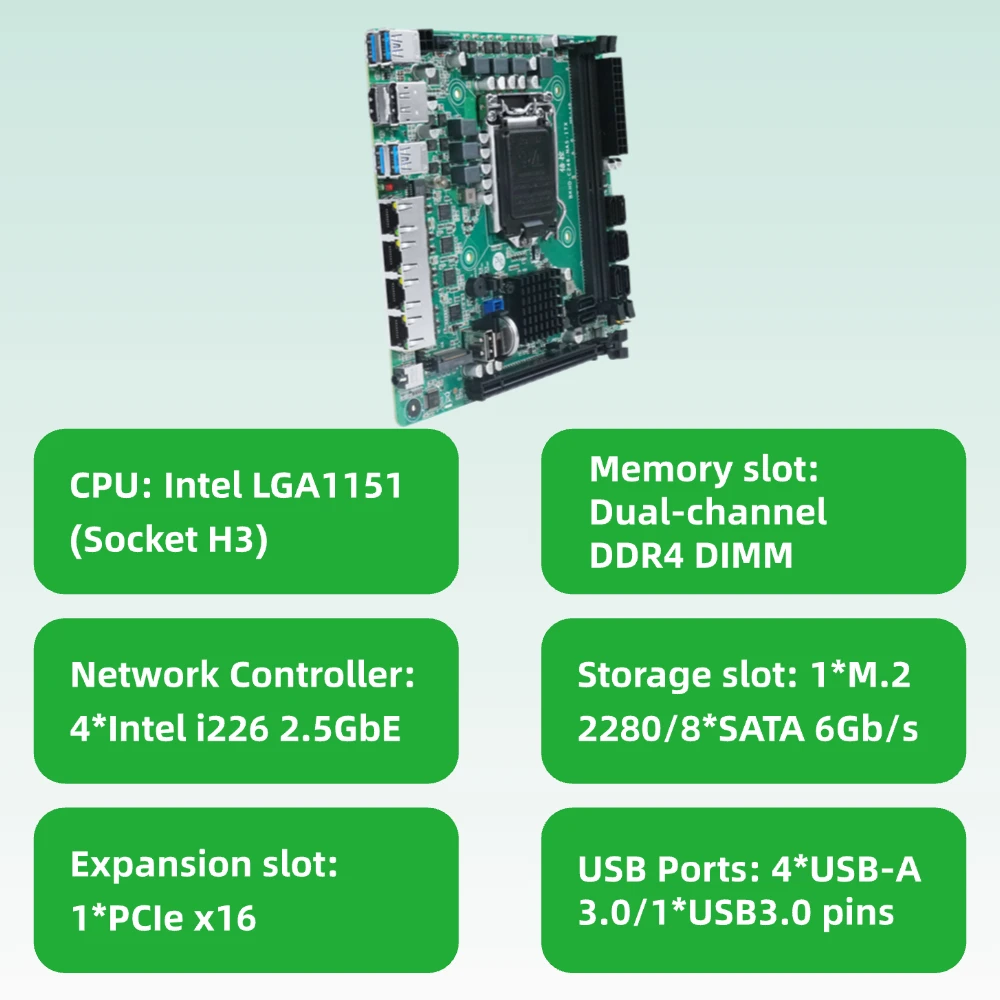 BKHD-C246-NAS-ITX-MB Mini-ITX placa base LGA1151 Socket CPU Intel de 8. a 9 a generación para servidor NAS 4 puertos 2,5G Ethernet 8xSATA - imagen 2