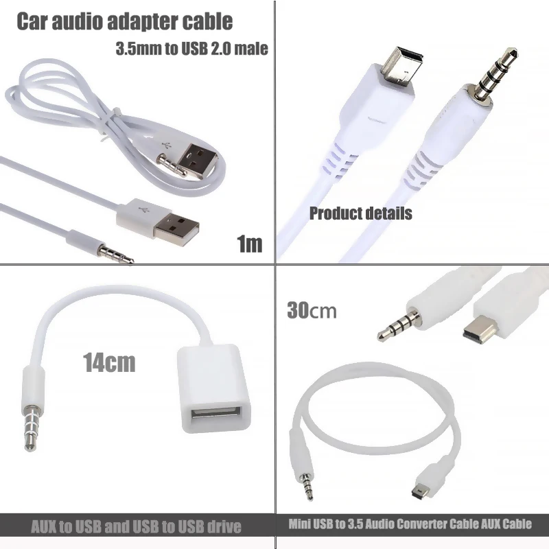 Adaptador de decodificador de lector AUX a USB montado en el coche, Cable de música, Cable de Audio de cabeza redonda, Mini USB a 3,5 MMAUX - imagen 2