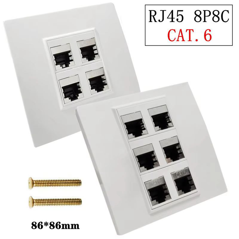 86*86mm 4 puertos 6 puertos Categoría 6 Módulo de blindaje CAT6 Gigabit señal enchufe sin soldadura ABS Panel enchufe de pared