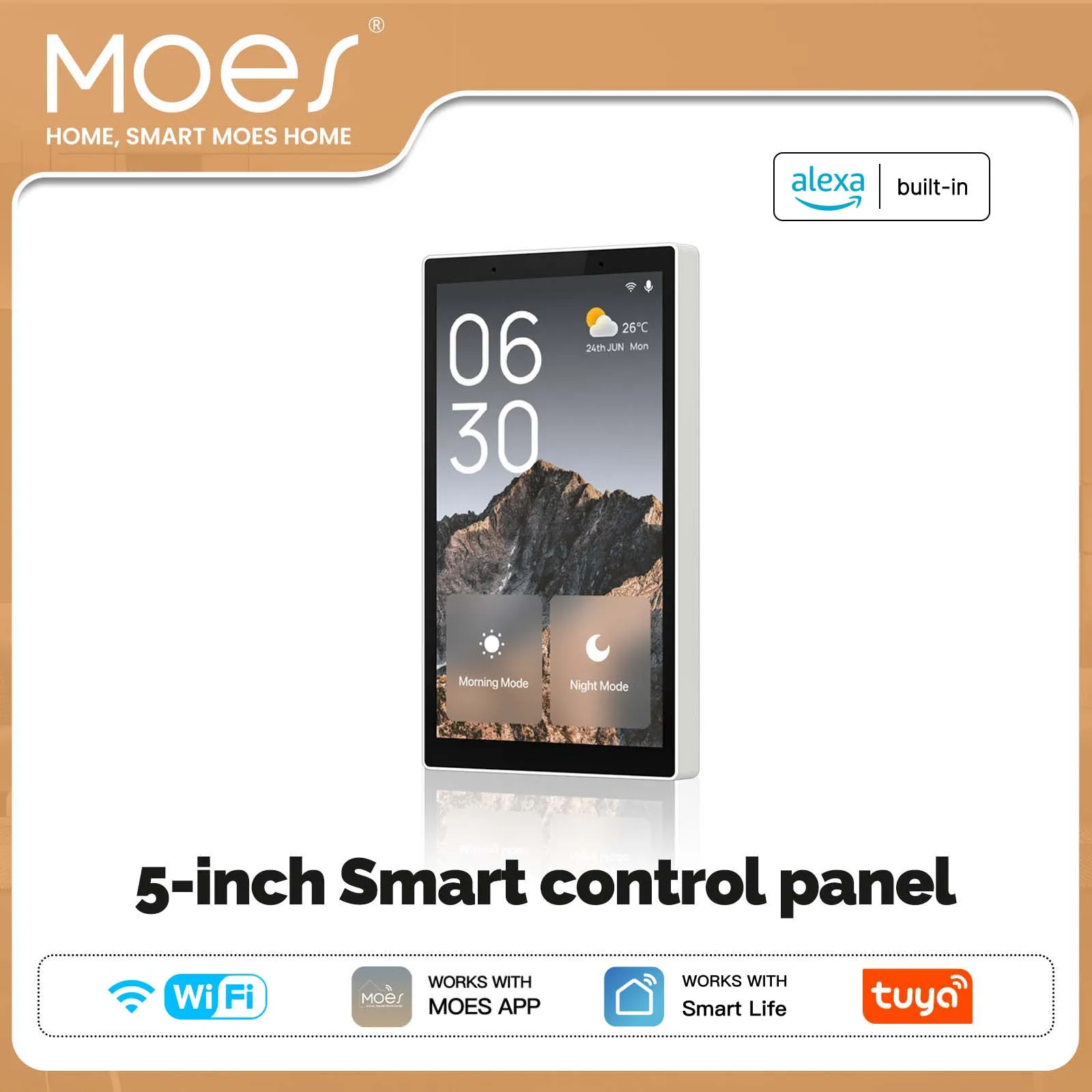 MOES Tuya WiFi pantalla táctil inteligente de 5 pulgadas Panel de Control central de EE. UU. Control por voz Alexa ZigBee Gateway Control de escena incorporado
